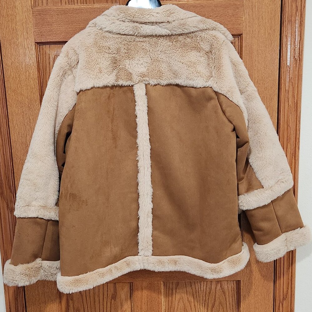 STEVE MADDEN Women's XL Cognac Faux Suede Shearling Heavyweight Peacoat Coat NEW - Picture 3 of 7